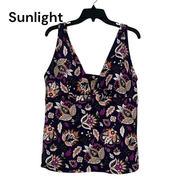 Lands End Womens Floral Tankini Top Sz 16 W/Built-In Bra Support Deep V-Neckline - Picture 1 of 13